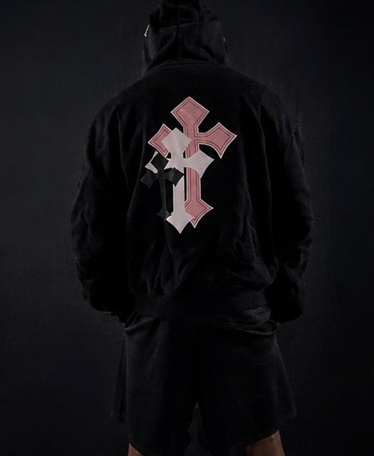 TooShadha original zip-up hoodie (pink an black) silk in hood