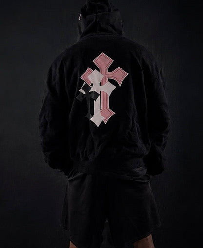 TooShadha original zip-up hoodie (pink an black) silk in hood