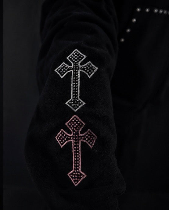 TooShadha original zip-up hoodie (pink an black) silk in hood