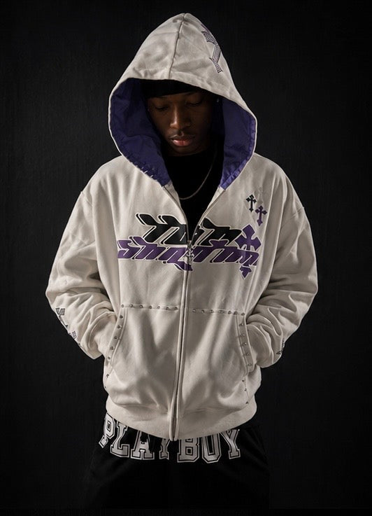 TooShadha zip-up hoodie (purple and black) silk in hood