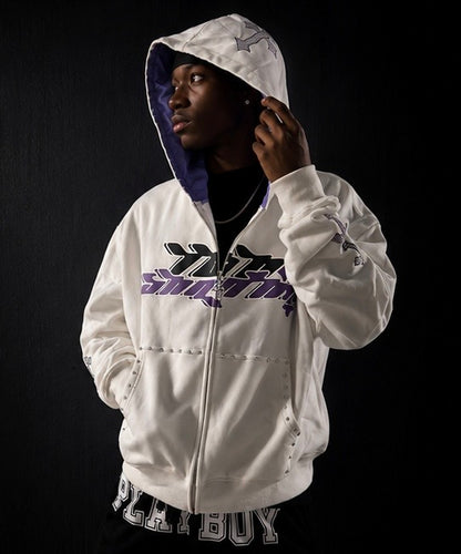 TooShadha zip-up hoodie (purple and black) silk in hood