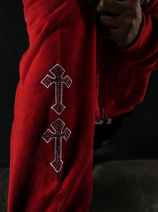 Tooshadha zip-up hoodie (red,white and grey)silk in hood