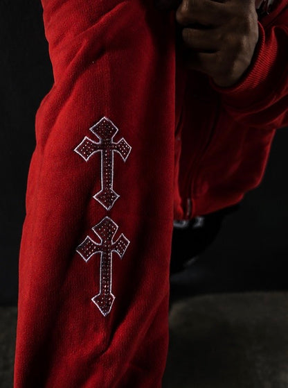 Tooshadha zip-up hoodie (red,white and grey)silk in hood