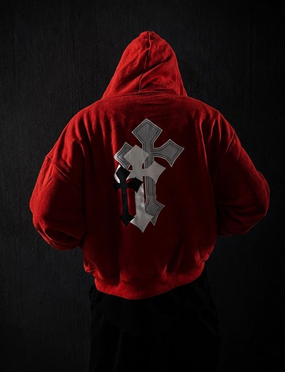 Tooshadha zip-up hoodie (red,white and grey)silk in hood